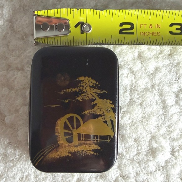 Vintage Japanese Cigarette Match Case Set Hand Painted Lacquer Gold 1950s - Picture 13 of 16